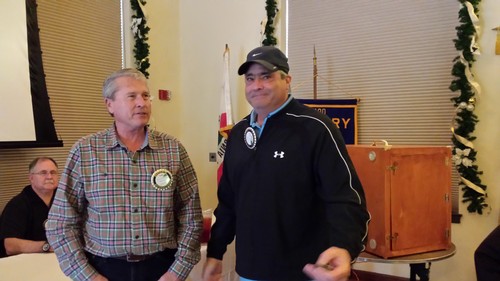 PAUL HARRIS FELLOW - Dave Molinaro received a pin today from Foundation Chair Tom Schwarzgruber recognizing Dave has earned his third Paul Harris Fellow. 