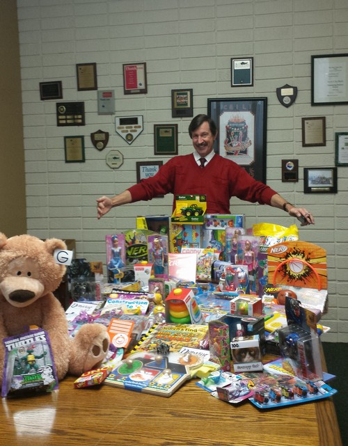 GIFTS FOR KIDS AT UCD MED CENTER - The Club responded to a drive initiated by Linda Konietzko by donating a variety of gifts for children who must spend Christmas in UCD Medical Center's Pediatric ICU this season. President Clyde and Linda delivered the gifts.